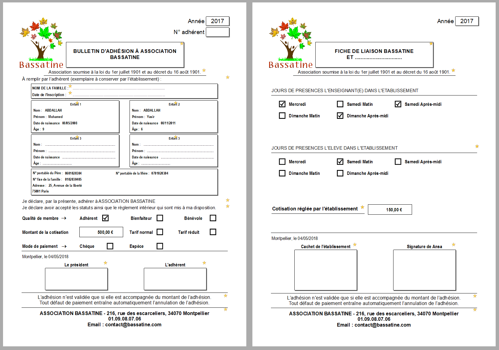 Bulletin d'adh&eacute;sion