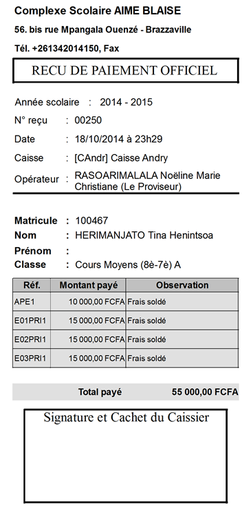 Re&ccedil;u de ticket de caisse